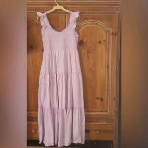 Sweet LoveShackFancy Lovely Lavender Hue Ruffled Neckline Sleeveless Maxi Dress